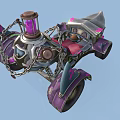 Futuristic Custom Car With Purple Pink Accents Red Seat Metal Frame And Ornamental Top