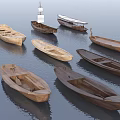 Various Types Of Traditional Wooden Boats Floating On Calm Water With Reflections
