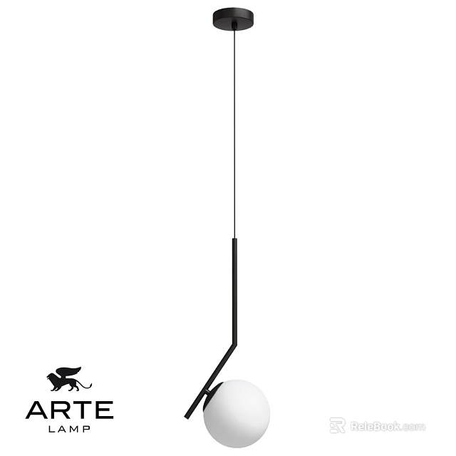 Modern Minimalist Pendant Light With Black Metal Frame And White Globe Shade 3d model 