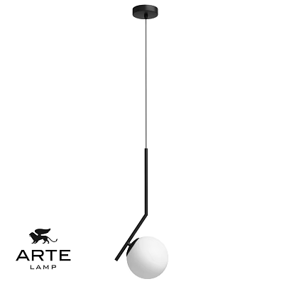 Modern Minimalist Pendant Light With Black Metal Frame And White Globe Shade 3d model