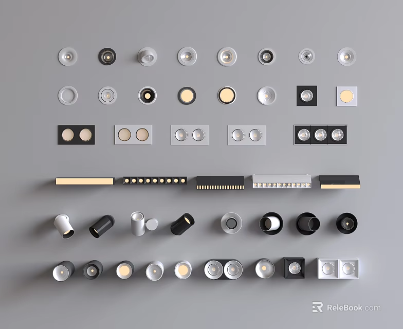 Modern Downlights and Spotlights with Various Styles Designs and Sizes for Home Lighting 3d model 
