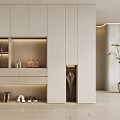 Modern Elegant Wooden Shoe Cabinet With Open Design Drawers And Hooks In Minimalist Interior