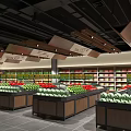 Supermarket Fruit Section With Fresh Fruits On Organized Shelves And Ceiling Lighting