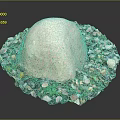 Natural Stone and Wood Decorative Structure with Surrounding Shells and Colored Fragments