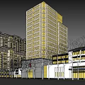 European Style Commercial Street With Arched Windows Yellow Lighting And Decorative Tree