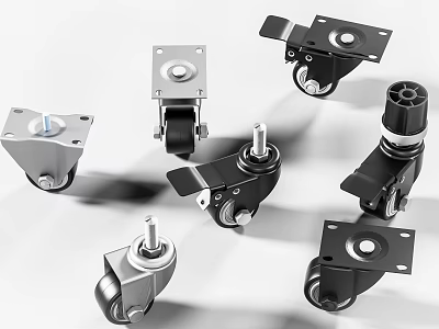 Various Heavy Duty Swivel Casters With Metal Bases And Locking Wheels 3d model