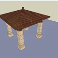 Traditional Gazebo With Sloped Wooden Roof And Stone Support Pillars