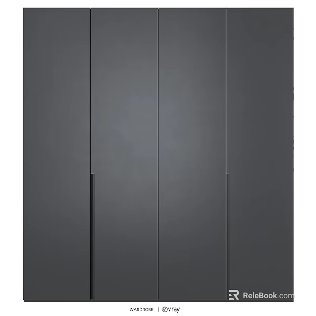 Sleek Gray Storage Cabinet With Vertical Black Handles And Minimalist Design 3d model 
