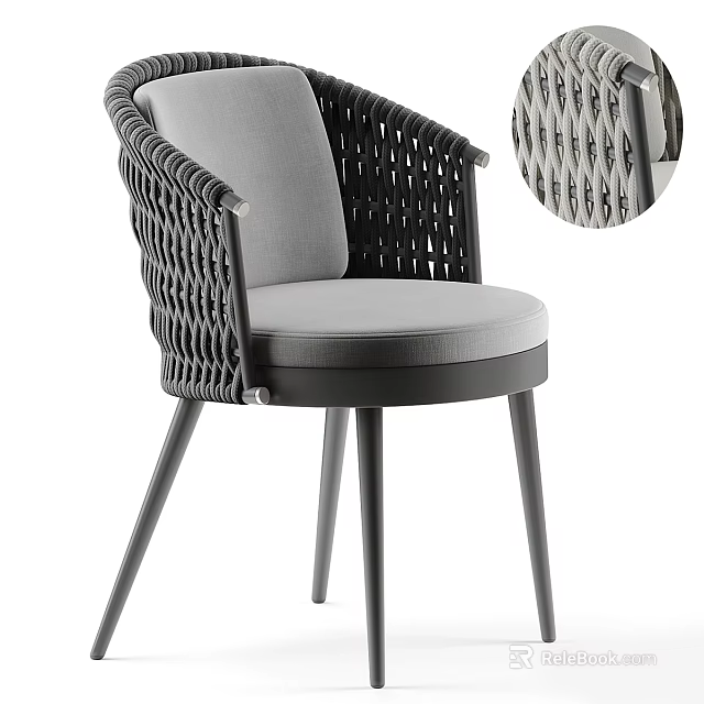 Modern Woven Dining Chair With Grey Cushion And Comfortable Armrest 3d model 