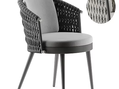 Modern Woven Dining Chair With Grey Cushion And Comfortable Armrest 3d model