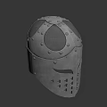 Silver Metal Helmet With Decorative Rivets Face Mask And Cross Shaped Holes