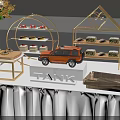 Elegant Car Showroom with Starry Sky Backdrop Floral Decorations Green Lawn and TANK
