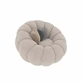 Beige Pumpkin Shaped Accent Chair With Gray And Black White Checkered Cushions