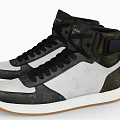 Black White Brown High Top Leather Sneakers With Stylish Design And Brown Sole