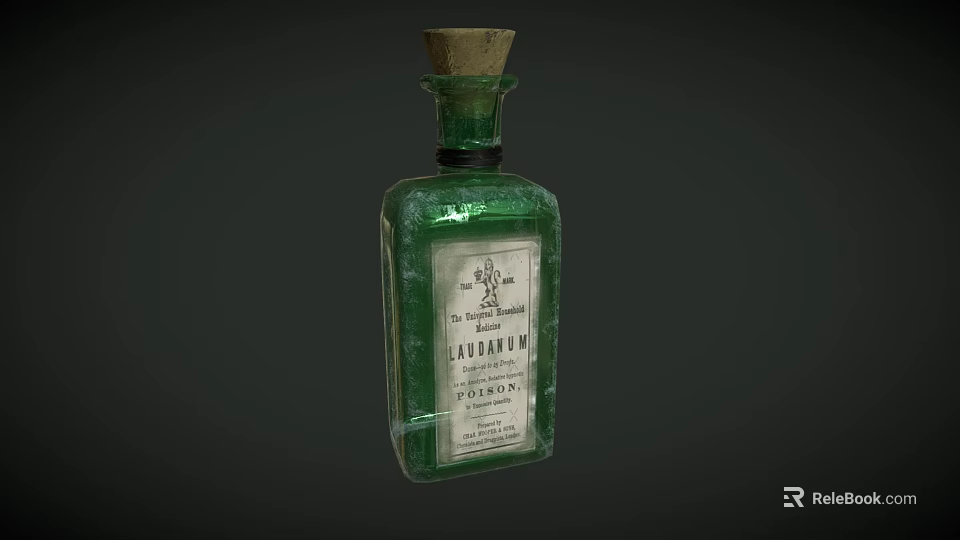 Vintage Green Glass Perfume Bottle With Cork Stopper And Classic Label Design 3d model 