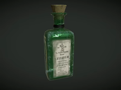 Vintage Green Glass Perfume Bottle With Cork Stopper And Classic Label Design 3d model