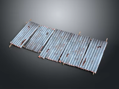Rusted Corrugated Metal Sheets With Weathered Rust And Creases On Dark Background 3d model