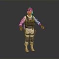 Game Movie Character Wearing Military Tactical Helmet Vest Knee Pads and Gloves