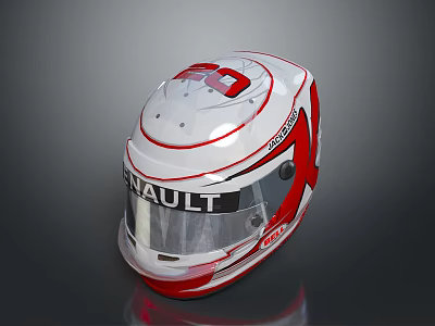 Red and White Renault Racing Helmet With Mirror Visor And Smooth Surface Design 3d model