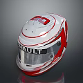 Red and White Renault Racing Helmet With Mirror Visor And Smooth Surface Design