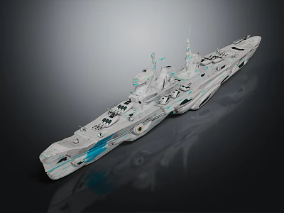 Futuristic Warship With White Blue Exterior And Modern Advanced Design Features 3d model