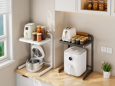 Kitchen Counter Storage Racks With Various Kitchenware 3d model