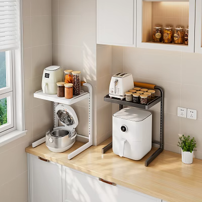 Kitchen Counter Storage Racks With Various Kitchenware 3d model