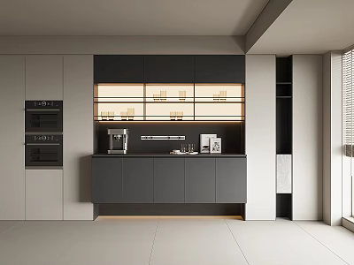 Modern Wine Cabinet Design With Glass Doors LED Lighting And Wine Storage 3d model
