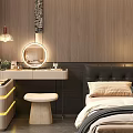 Modern Dressing Table With Illuminated Countertop Mirror Stool And Potted Plant