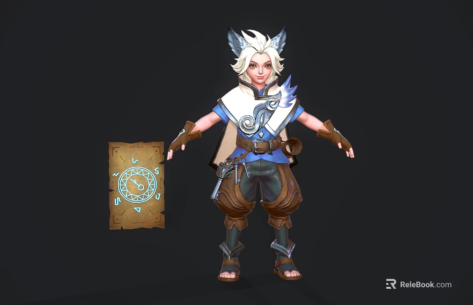 White Haired Horned Creature Inspired Character Holding Old Scroll with Mystic Symbol in Fantasy World 3d model 