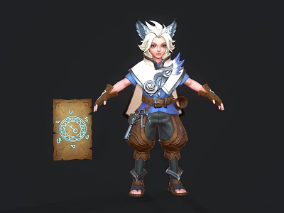 White Haired Horned Creature Inspired Character Holding Old Scroll with Mystic Symbol in Fantasy World 3d model