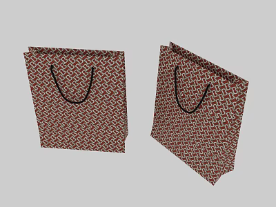 Decorative Ornament Set With Two Shopping Bags Red Brown Pattern And Black Handles 3d model