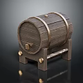 Wooden Decorative Storage Barrel With Metal Hoops Small Brass Lock And Wooden Stand