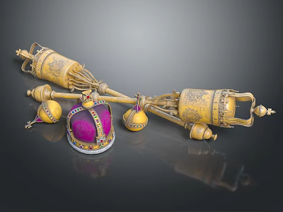 Luxury Gold Jewelry Collection Featuring Purple Crown And Ornate Decorative Designs 3d model