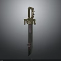 Ancient Weapon Sword Featuring Golden Hilt And Green Purple Blade Details
