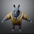 Blue Rhino Cartoon Character Wearing Yellow Sweater Brown Pants And Tie