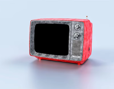 Vintage Red Television with Classic Knobs Black Screen and Retro Design 3d model
