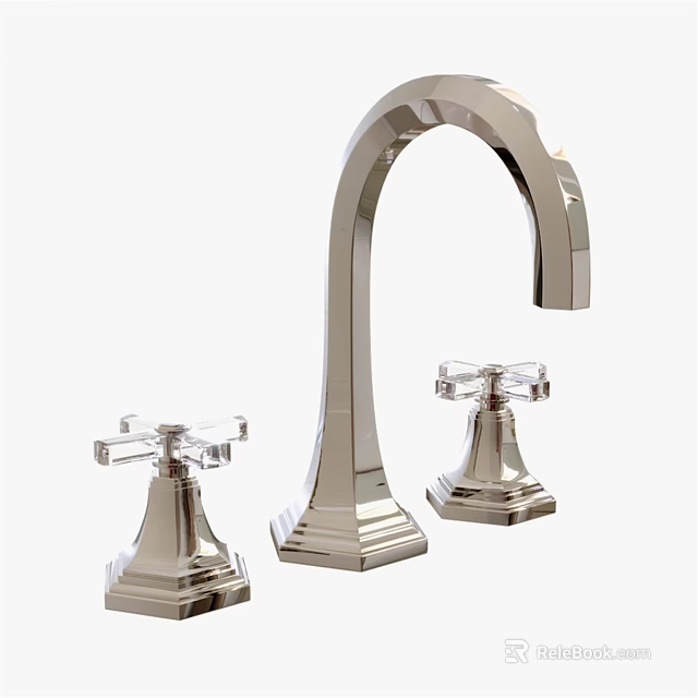 Elegant Polished Chrome Faucet With Curved Spout And Double Handles 3d model 