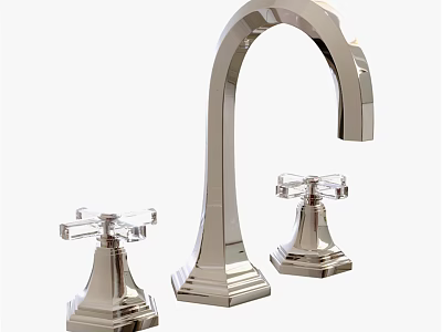 Elegant Polished Chrome Faucet With Curved Spout And Double Handles 3d model
