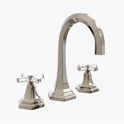 Elegant Polished Chrome Faucet With Curved Spout And Double Handles 3d model