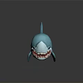 Blue Shark Stuffed Toy With Open Mouth And Sharp Teeth Design 3d model