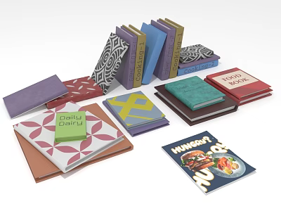 Colorful Notebooks with Various Designs Stacked Together Featuring Daily Plans and Hungry Covers 3d model