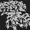 Multiple Character Models Lying Down On Gray Surface With Various Poses