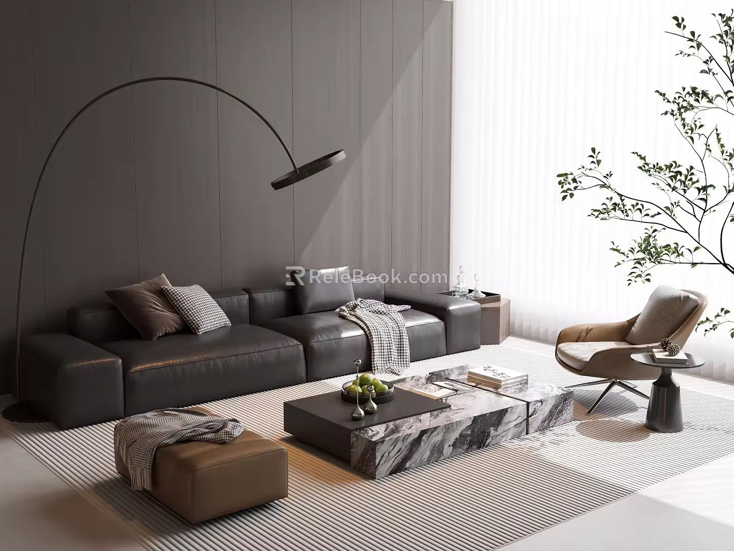 Modern Italian Sofa Combination Sofa Coffee Table Combination Leather Sofa Multi-Person Sofa Single Sofa Living Room Sofa 3d model