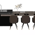 Modern Dining Table Set With Three Gray Chairs And Marble Countertop 3d model