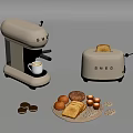 SMG Coffee Machine And Toaster With Coffee Bread And Cookies On Table 3d model