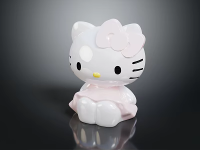Cute Hello Kitty Doll With White Body Pink Bow And Pink Dress Ceramic Figurine 3d model