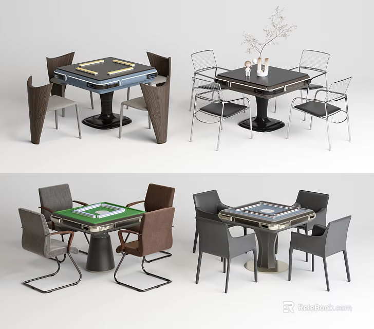 Various Modern Entertainment Table Styles Featuring Colorful Tops And Matching Chairs 3d model 