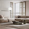 Modern Living Room Interior Design With L shaped Sofa Round Coffee Table And Natural Light