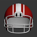 Red And White Striped American Football Helmet With White Facemask On Dark Background With Reflection